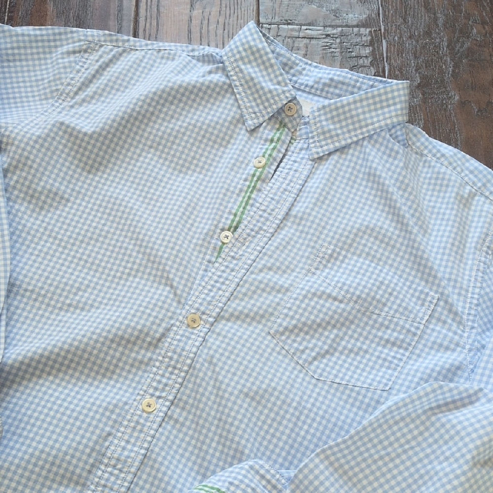BODEN I Classic Preppy Blue & White Checkered Gingham Button Down Shirt, L Reg